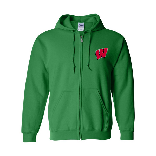 Men's Wisconsin Badgers Gildan  Heavy Blend Full Zip Hooded Sweatshirt