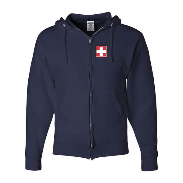 Men's Switzerland National Football Soccer Team JERZEES NuBlend Full-Zip Hooded Sweatshirt