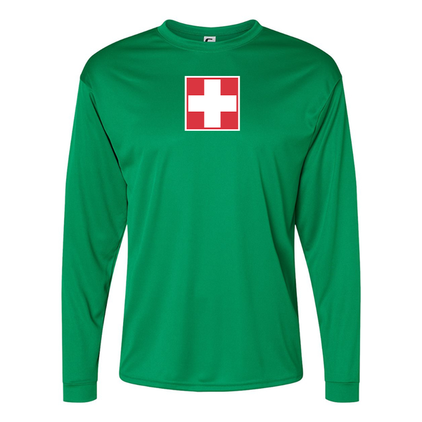 Men's Switzerland National Football Soccer Team  Performance Long Sleeve T-Shirt