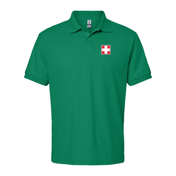 Men's Switzerland National Football Soccer Team Gildan Dry Blend Jersey Polo