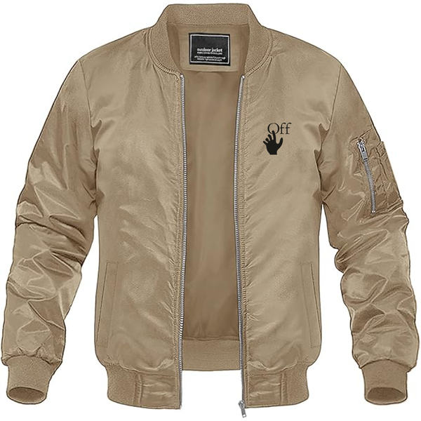 Men's Off-White Hand Logo  Lightweight Bomber Jacket Windbreaker Softshell Varsity Jacket Coat