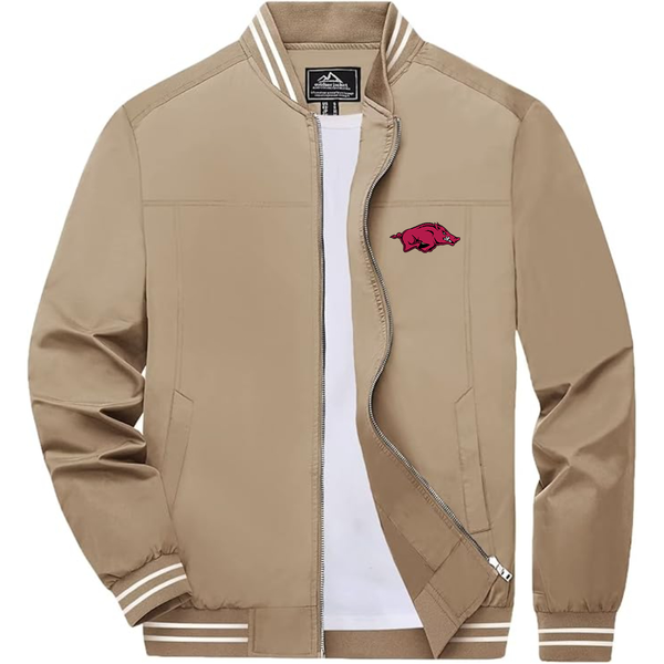 Men's Arkansas Razorbacks Lightweight Zip-Up Bomber Jacket with Ribbed Collar and Cuffs Versatile Casual Outerwear