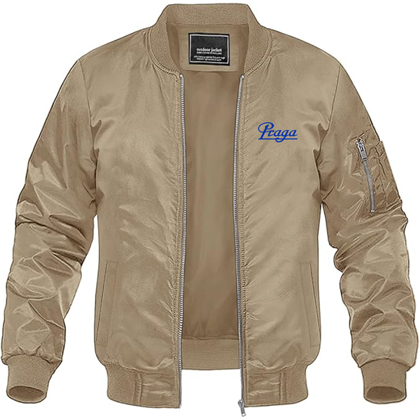 Men's Praga Logo Lightweight Bomber Jacket Windbreaker Softshell Varsity Jacket Coat