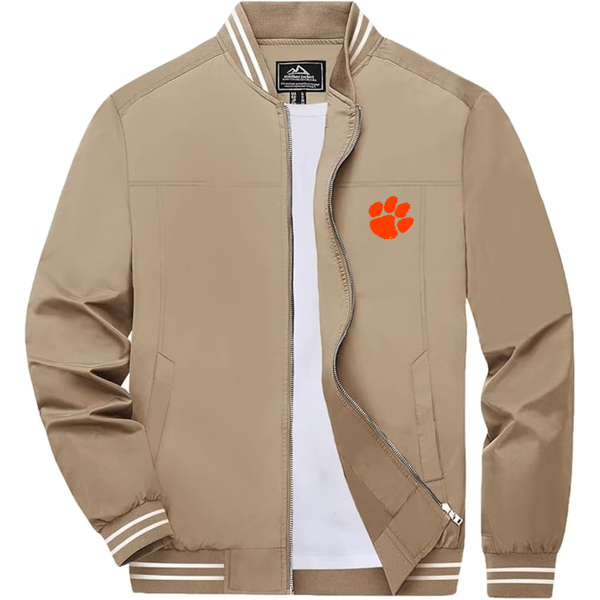 Men's Clemson Tigers Lightweight Zip-Up Bomber Jacket with Ribbed Collar and Cuffs Versatile Casual Outerwear