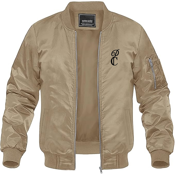 Men's P & C Black  Lightweight Bomber Jacket Windbreaker Softshell Varsity Jacket Coat