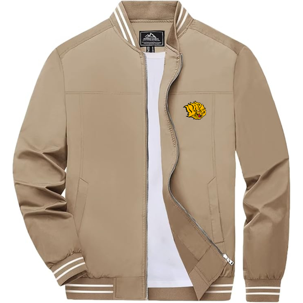 Men's  Arkansas PB Golden Lions Lightweight Zip-Up Bomber Jacket with Ribbed Collar and Cuffs Versatile Casual Outerwear