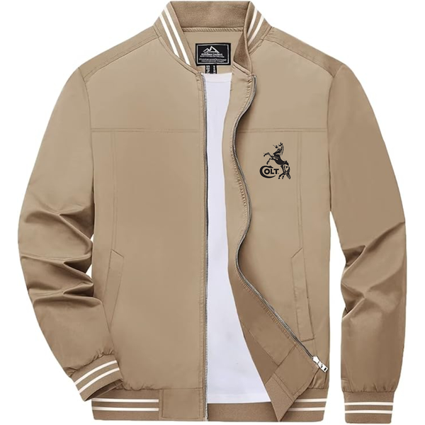 Men's  Colt Horse Lightweight Zip-Up Bomber Jacket with Ribbed Collar and Cuffs Versatile Casual Outerwear