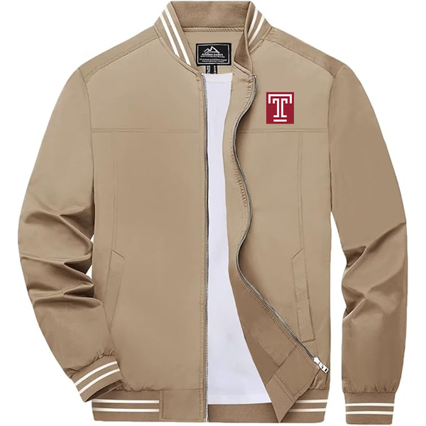 Men's  Temple Owls Zip-Up Bomber Jacket Ribbed Collar and Cuffs Outerwear
