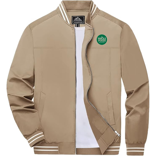 Men's  Whole Foods Market Lightweight Zip-Up Bomber Jacket  Ribbed Collar and Cuffs Outerwear