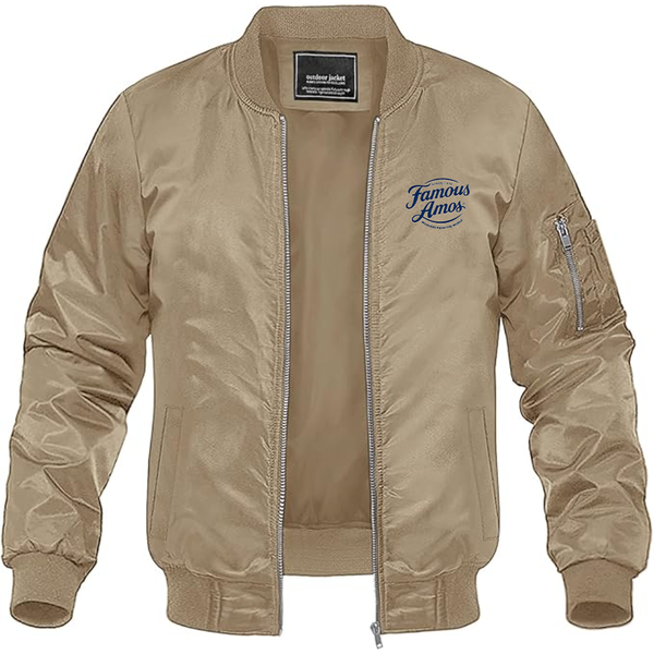 Men's Famous Amos Logo Lightweight Bomber Jacket Windbreaker Softshell Varsity Jacket Coat
