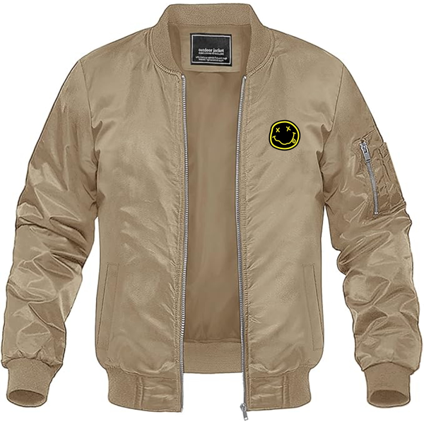 Men's Nirvana Yellow and Black Face Lightweight Bomber Jacket Windbreaker Softshell Varsity Jacket Coat