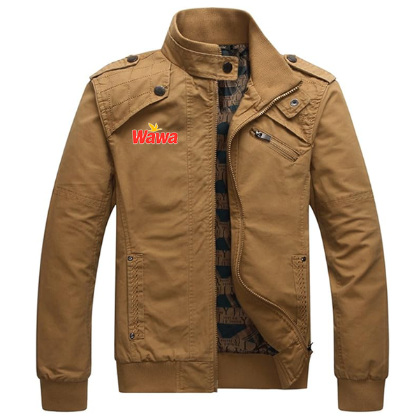 Men's  Wawa Gas Station Dwar Casual Washed Cotton Military Outdoor Jackets with Shoulder Straps