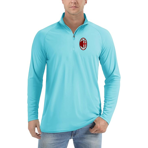 Men’s AC Milan Soccer- Lightweight Quarter-Zip Athletic Shirt – Long Sleeve Performance Wear