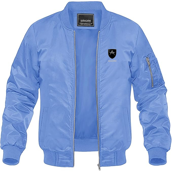 Men's Apollo Logo Lightweight Bomber Jacket Windbreaker Softshell Varsity Jacket Coat