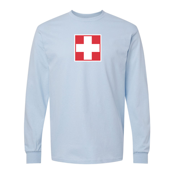 Men's Switzerland National Football Soccer Team Gildan Heavy Cotton Long Sleeve T-Shirt