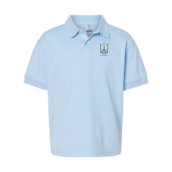 Youth Ukraine National Football Soccer Team Gildan Dry Blend Jersey Polo