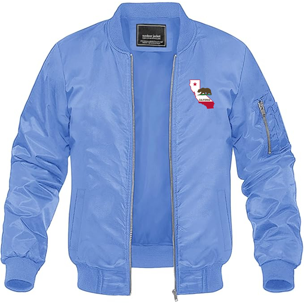 Men's California Bear Map Lightweight Bomber Jacket Windbreaker Softshell Varsity Jacket Coat