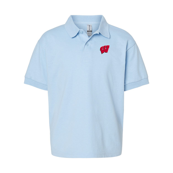 Youth  Wisconsin Badgers Gildan Dry Blend Jersey Polo