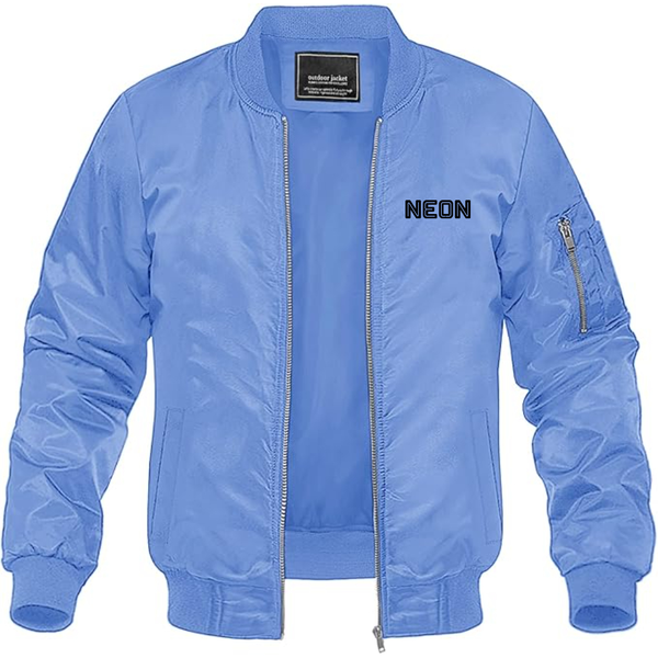 Men's  Neon Logo Lightweight Bomber Jacket Windbreaker Softshell Varsity Jacket Coat