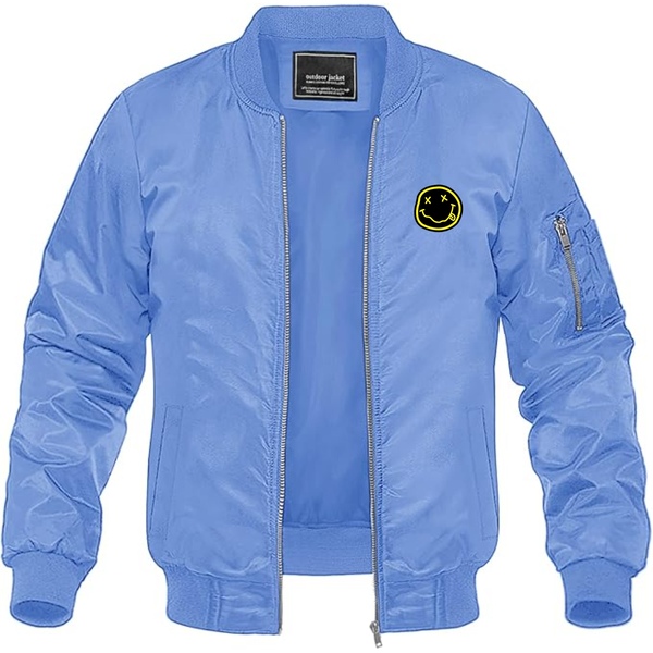 Men's Nirvana Yellow and Black Face Lightweight Bomber Jacket Windbreaker Softshell Varsity Jacket Coat