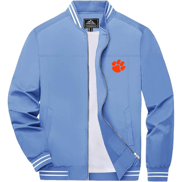 Men's Clemson Tigers Lightweight Zip-Up Bomber Jacket with Ribbed Collar and Cuffs Versatile Casual Outerwear