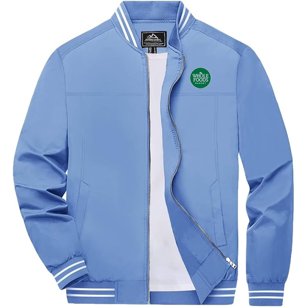 Men's  Whole Foods Market Lightweight Zip-Up Bomber Jacket  Ribbed Collar and Cuffs Outerwear