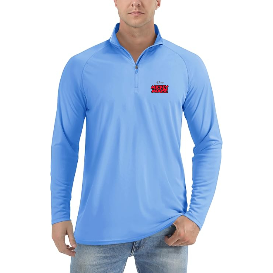 Men’s Mickey Mouse Disney Cartoon -  Lightweight Quarter-Zip Athletic Shirt – Long Sleeve Polyester Wear