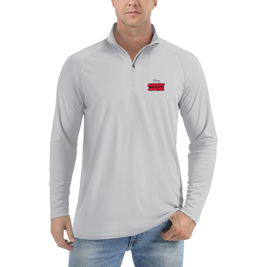 Men’s Mickey Mouse Disney Cartoon -  Lightweight Quarter-Zip Athletic Shirt – Long Sleeve Polyester Wear
