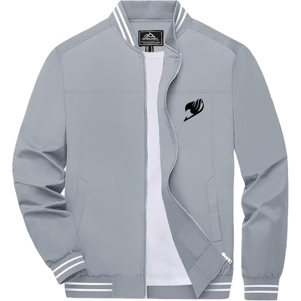 Men's  Fairy Tail  Lightweight Zip-Up Bomber Jacket with Ribbed Collar and Cuffs Versatile Casual Outerwear