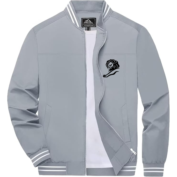 Men's   Cannes Lions Lightweight Zip-Up Bomber Jacket with Ribbed Collar and Cuffs Versatile Casual Outerwear