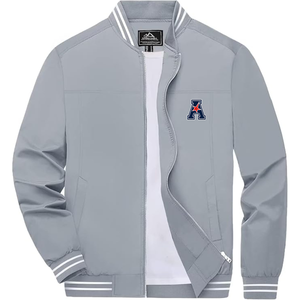 Men's  American Athletic Conference Lightweight Zip-Up Bomber Jacket with Ribbed Collar and Cuffs Versatile Casual Outerwear