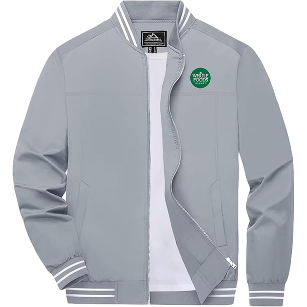 Men's  Whole Foods Market Lightweight Zip-Up Bomber Jacket  Ribbed Collar and Cuffs Outerwear