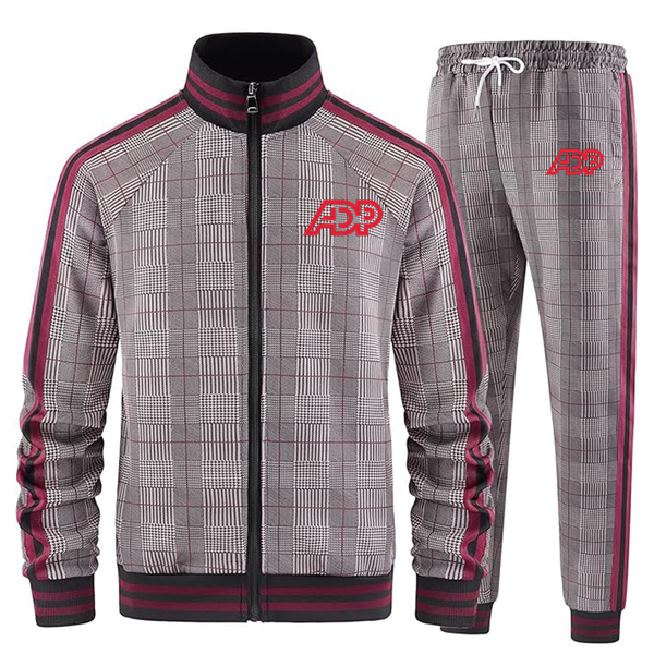 Men's ADP Full-zip Long Sleeve Plaid Track Jackets and Pants 2 Piece