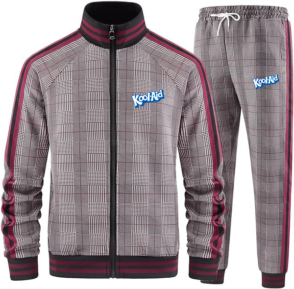 Men's kool-Aid Tracksuits Full-zip Long Sleeve Plaid Track Jackets and Pants 2 Piece