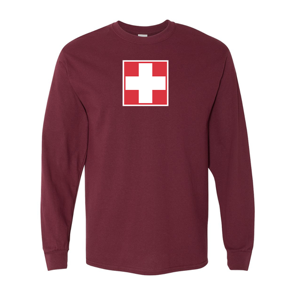 Men's Switzerland National Football Soccer Team Gildan Heavy Cotton Long Sleeve T-Shirt