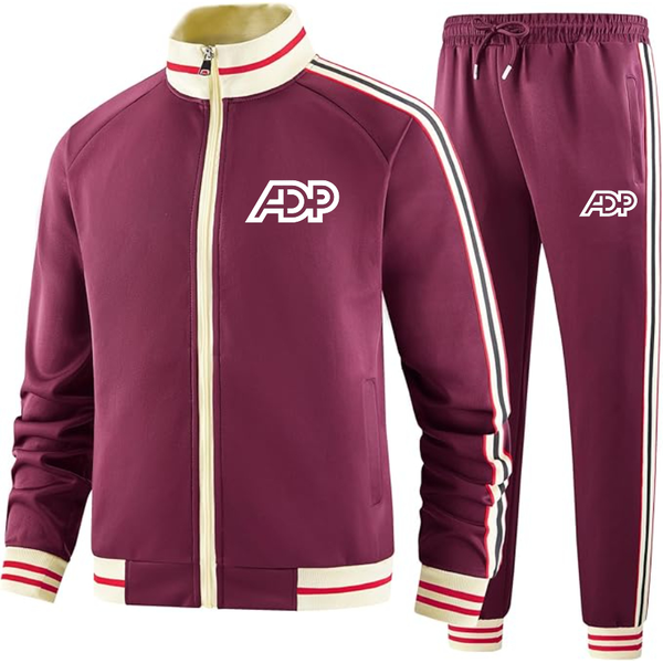 Men's ADP Tracksuit with Bold Striped Accents and Zippered Front