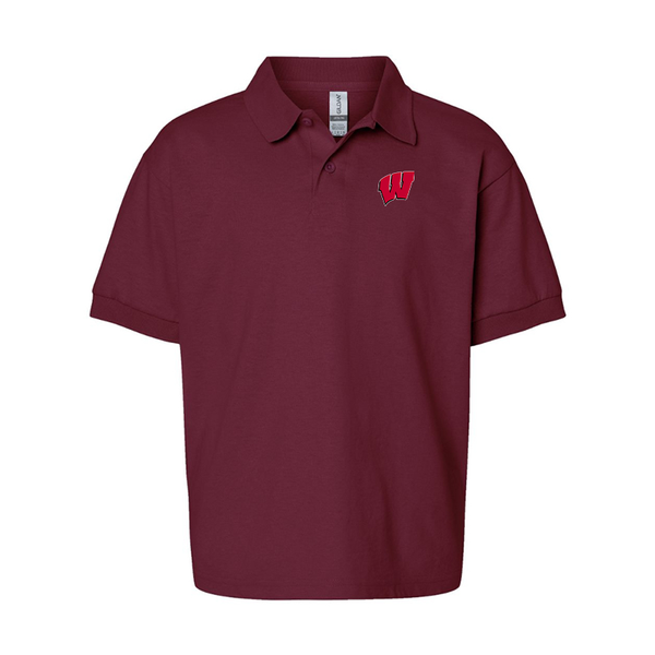 Youth  Wisconsin Badgers Gildan Dry Blend Jersey Polo