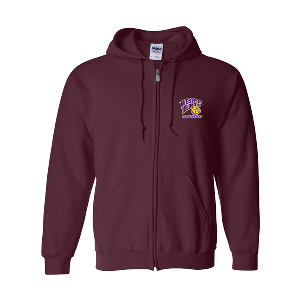 Men's Western Illinois Leathernecks Gildan  Heavy Blend Full Zip Hooded Sweatshirt