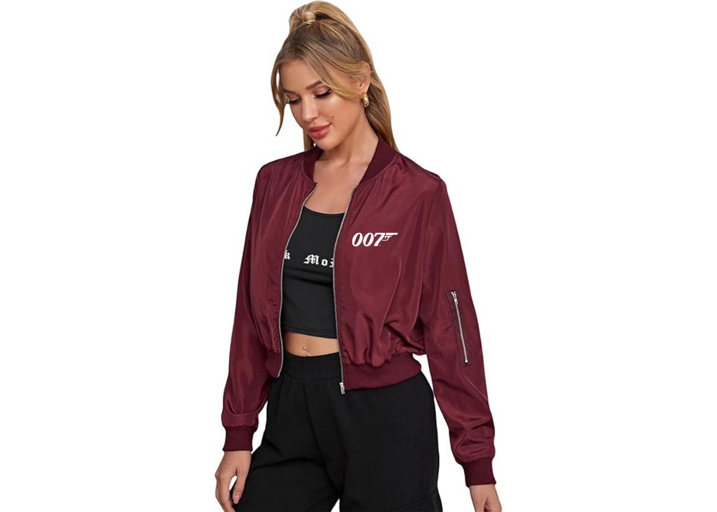 Women's 007 James Bond Movie - Lightweight Bomber Biker Jacket Zip up Windbreaker Crop Bomber Jacket Coat