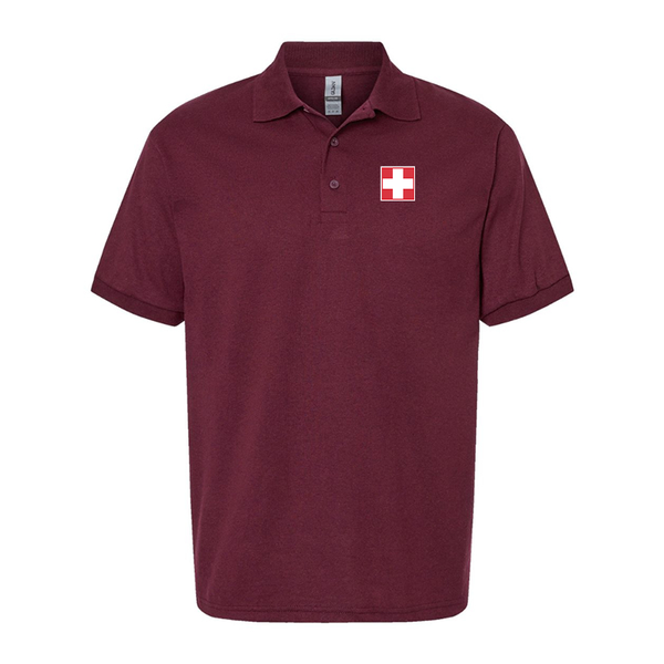 Men's Switzerland National Football Soccer Team Gildan Dry Blend Jersey Polo