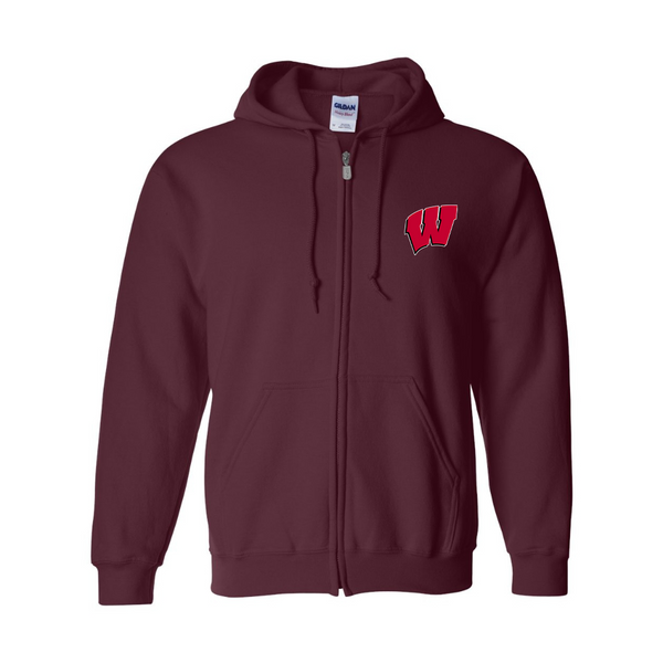 Men's Wisconsin Badgers Gildan  Heavy Blend Full Zip Hooded Sweatshirt