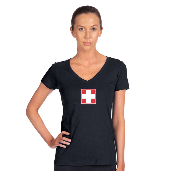 Women's  Switzerland National Football Soccer Team  Next Level V-Neck T-Shirt
