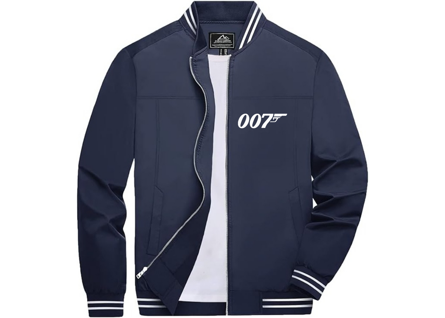 Men’s 007 James Bond Movie Lightweight Zip-Up Bomber Jacket with Ribbed Collar and Cuffs - Versatile Casual Outerwear