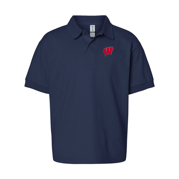 Youth  Wisconsin Badgers Gildan Dry Blend Jersey Polo