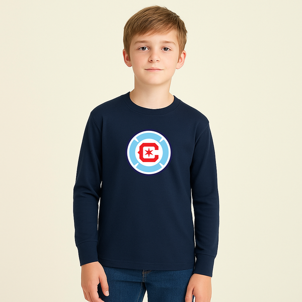 Youth Kids Chicago Fire Soccer Long Sleeve T-Shirt