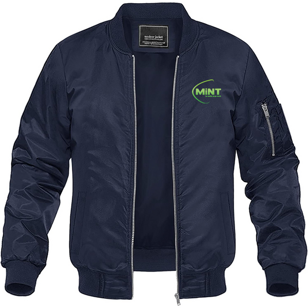 Men's Mint Radio Logo Lightweight Bomber Jacket Windbreaker Softshell Varsity Jacket Coat