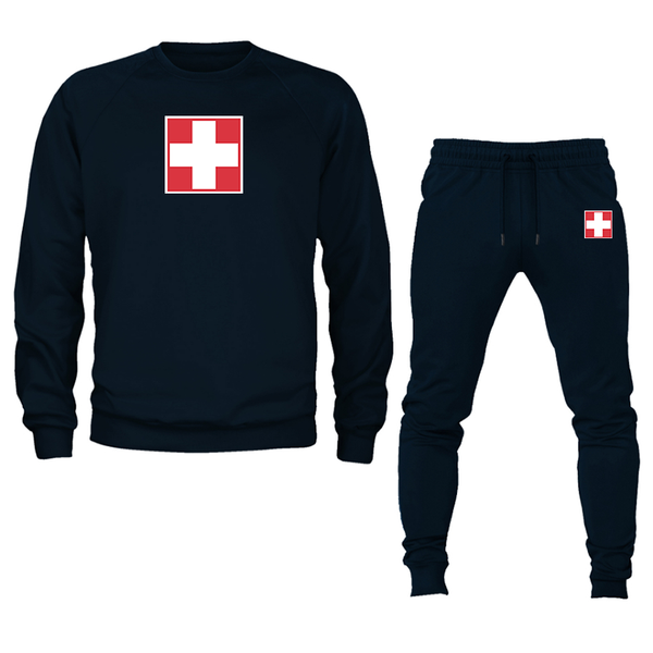 Men's Switzerland National Football Soccer Team  Crewneck Sweatshirt Joggers Suit