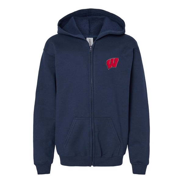 Gildan Heavy Blend Youth Wisconsin Badgers Full Zip Hooded Sweatshirt