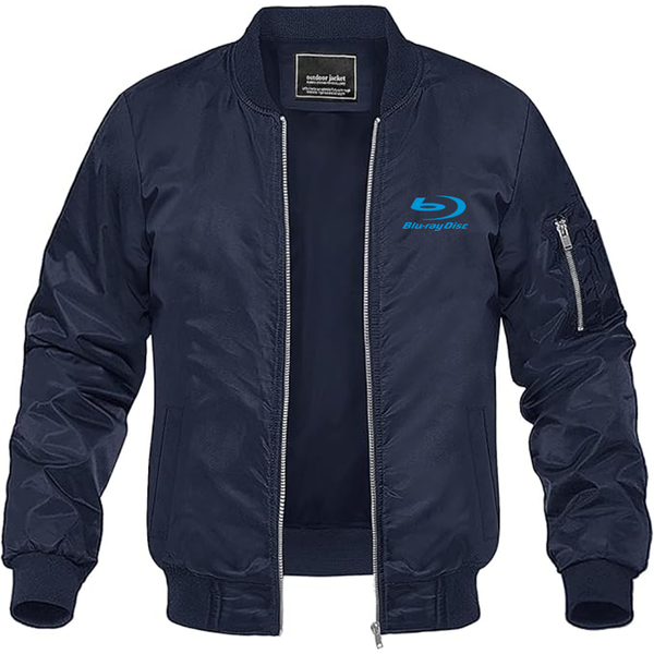 Men's Blu-ray Disc Logo Lightweight Bomber Jacket Windbreaker Softshell Varsity Jacket Coat