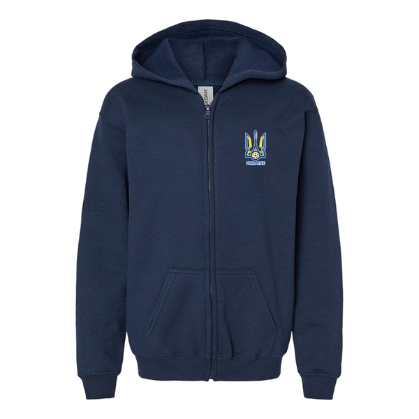 Gildan Heavy Blend Youth Ukraine National Football Soccer Team Full Zip Hooded Sweatshirt